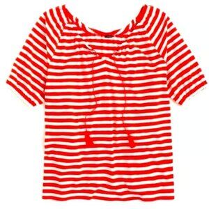 J. Crew Red White Striped Nautical Peasant Tassel Top